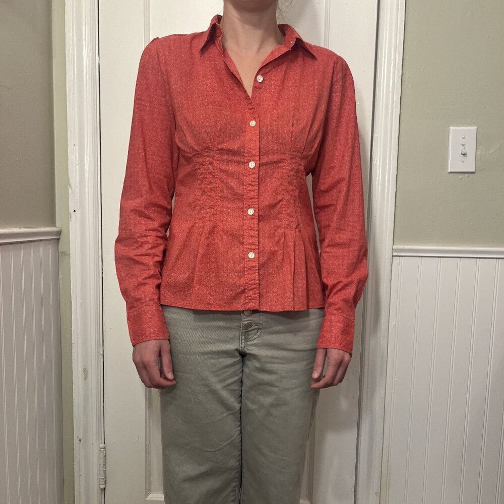 Lauren Ralph Lauren Women's Long Sleeve Pink Button Up Collar V Neck Blouse - Picture 3 of 9